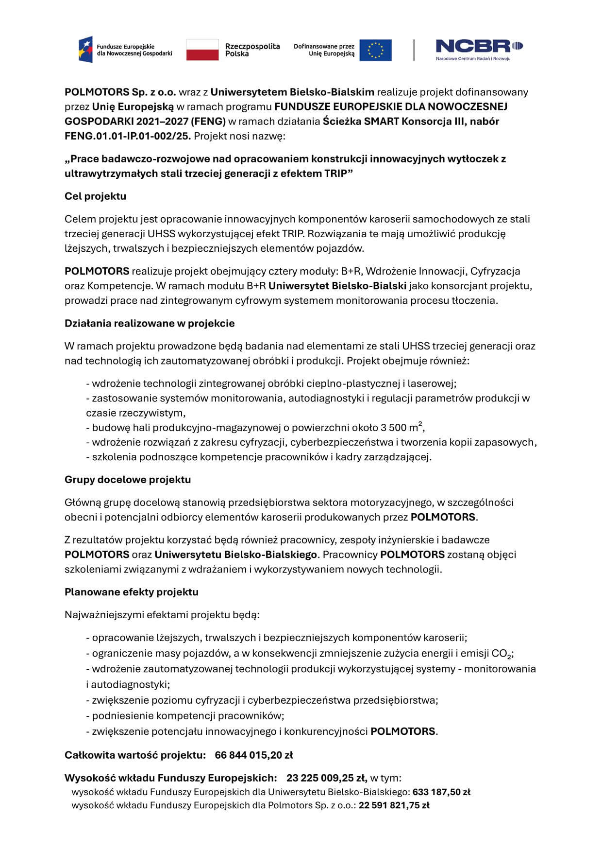 Opisu projektu na strone internetowa – FENG-1 JPG